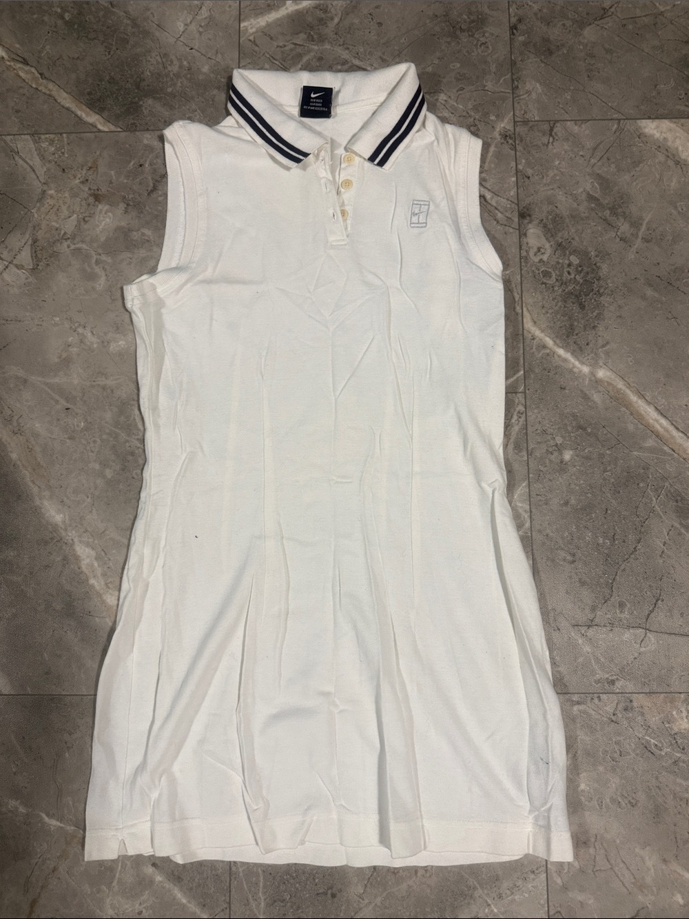 Nike White Sleeveless Polo Mini Dress with Navy-Trim Collar